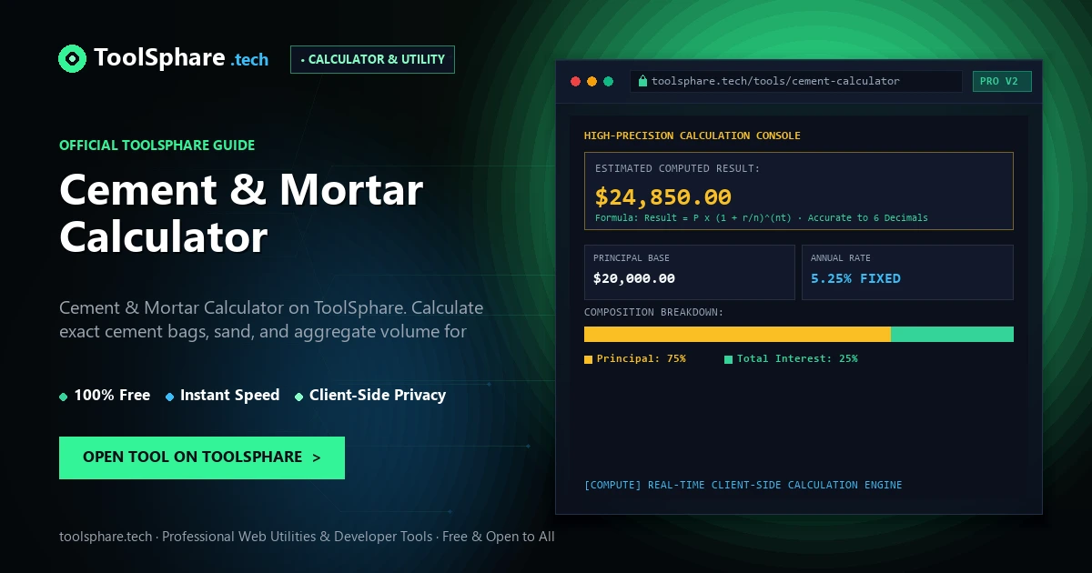 Cement & Mortar Calculator: free online guide - ToolSphare Guide