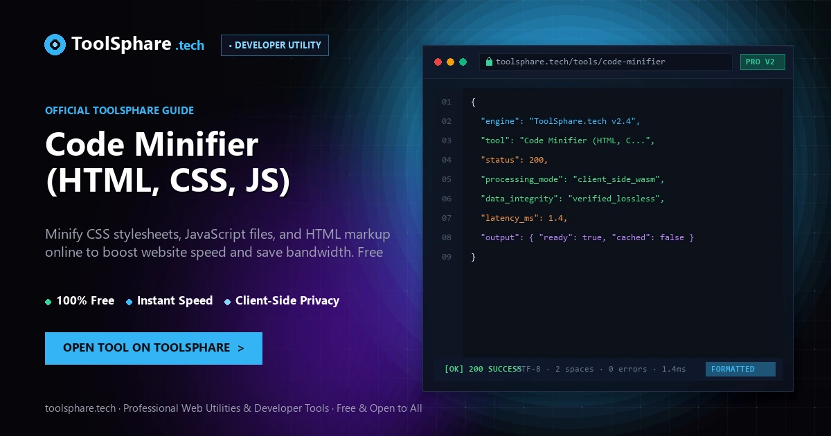 Code Minifier (HTML, CSS, JS): free online guide - ToolSphare Guide
