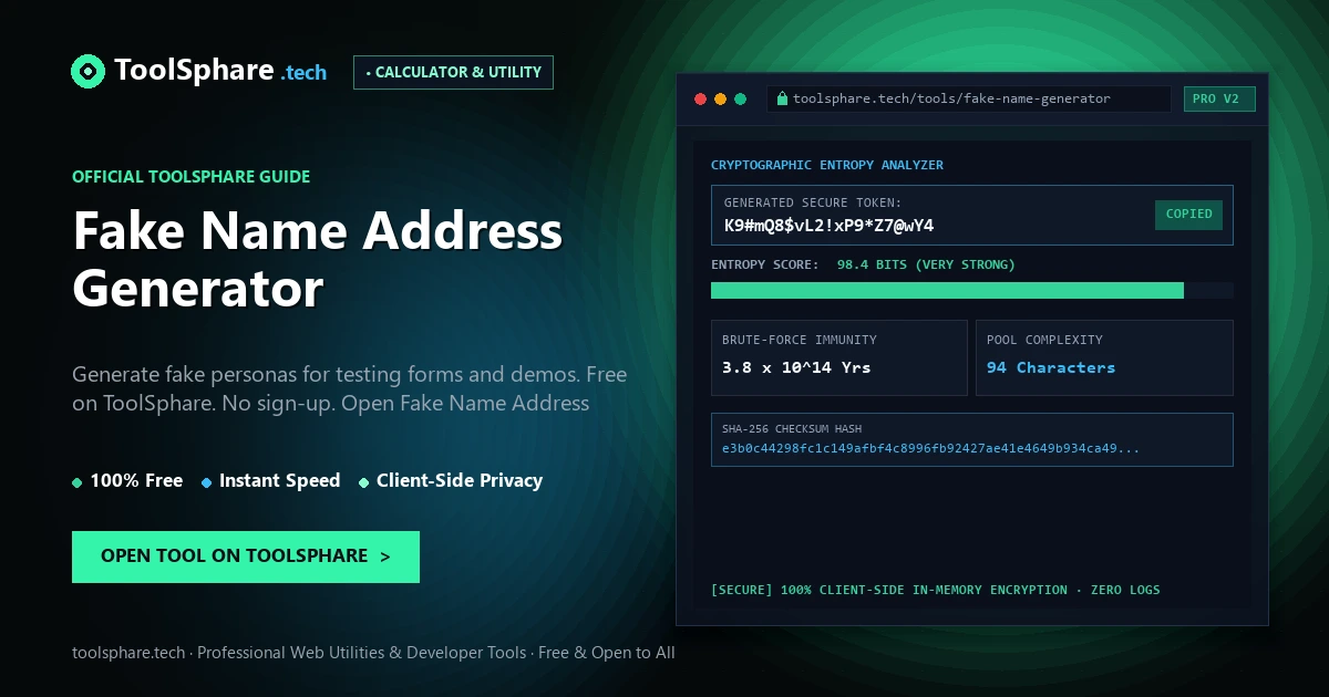 Fake Name Address Generator: free online guide - ToolSphare Guide