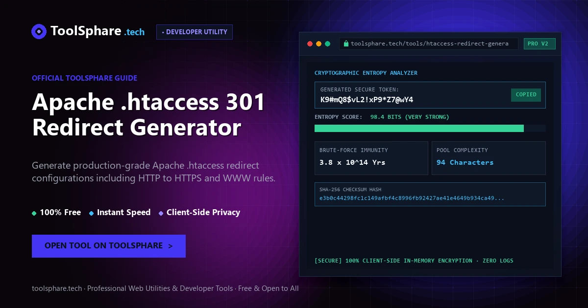 Apache .htaccess 301 Redirect Generator: free online guide