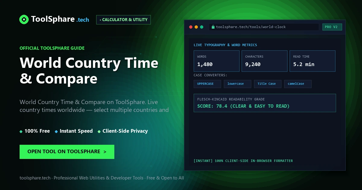 World Country Time & Compare: free online guide - ToolSphare Guide