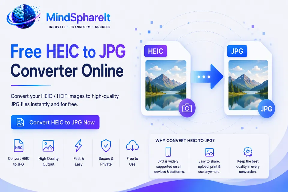 Screenshot of the free HEIC to JPG Converter tool on ToolSphare