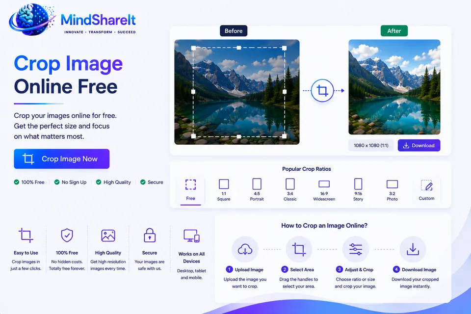 ToolSphare پر مفت امیج کرپر ٹول کا اسکرین شاٹ