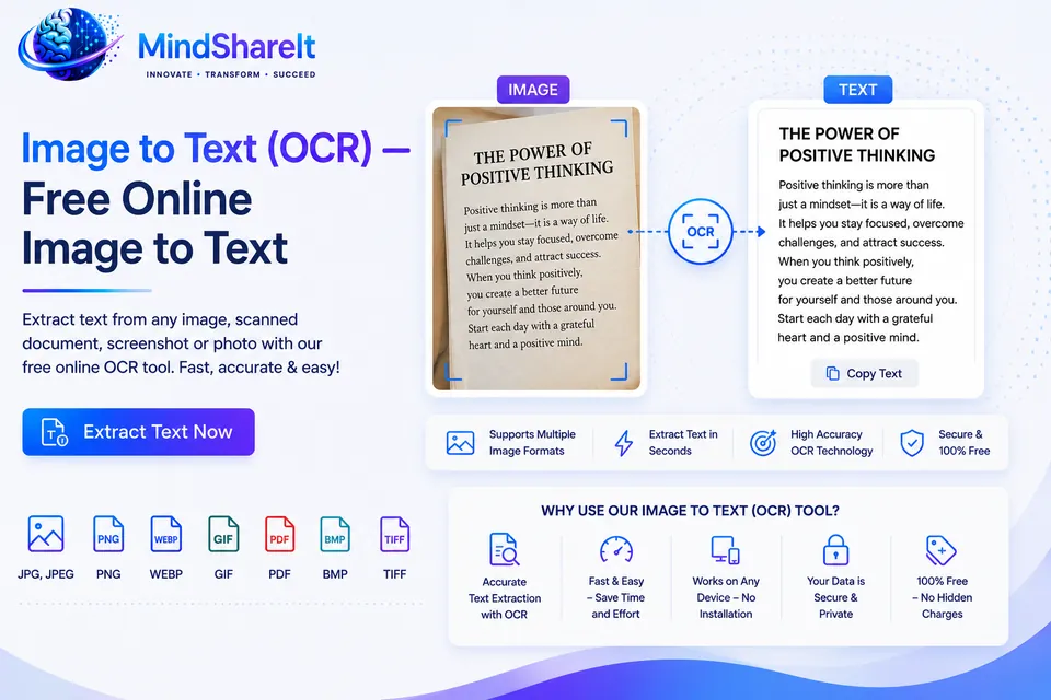 Screenshot of the free Image to Text (OCR) tool on ToolSphare