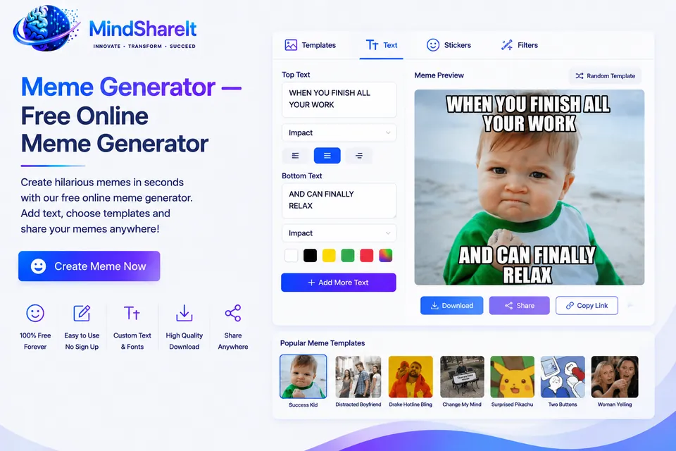 Screenshot des kostenlosen Meme-Generator-Tools auf ToolSphare