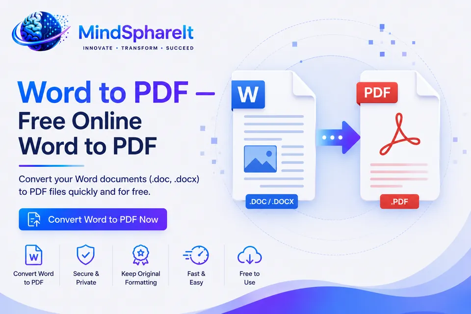 Capture d'écran de l'outil gratuit Mot en PDF sur ToolSphare