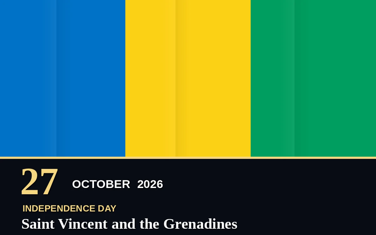 Original Saint Vincent and the Grenadines Independence Day poster for Tuesday, 27 October 2026 in Kingstown