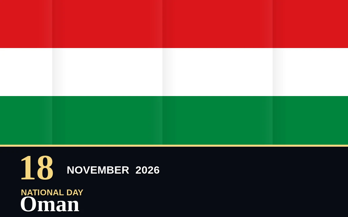 Original Oman National Day poster for Wednesday, 18 November 2026 in Muscat