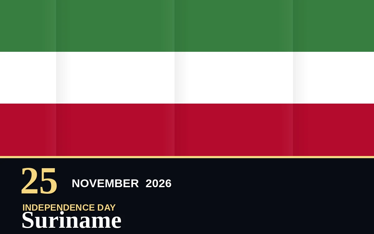 Original Suriname Independence Day poster for Wednesday, 25 November 2026 in Paramaribo