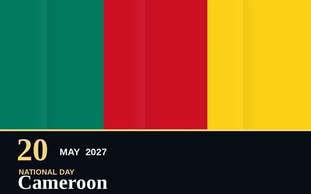 Original Cameroon National Day poster for Thursday, 20 May 2027 in Yaounde
