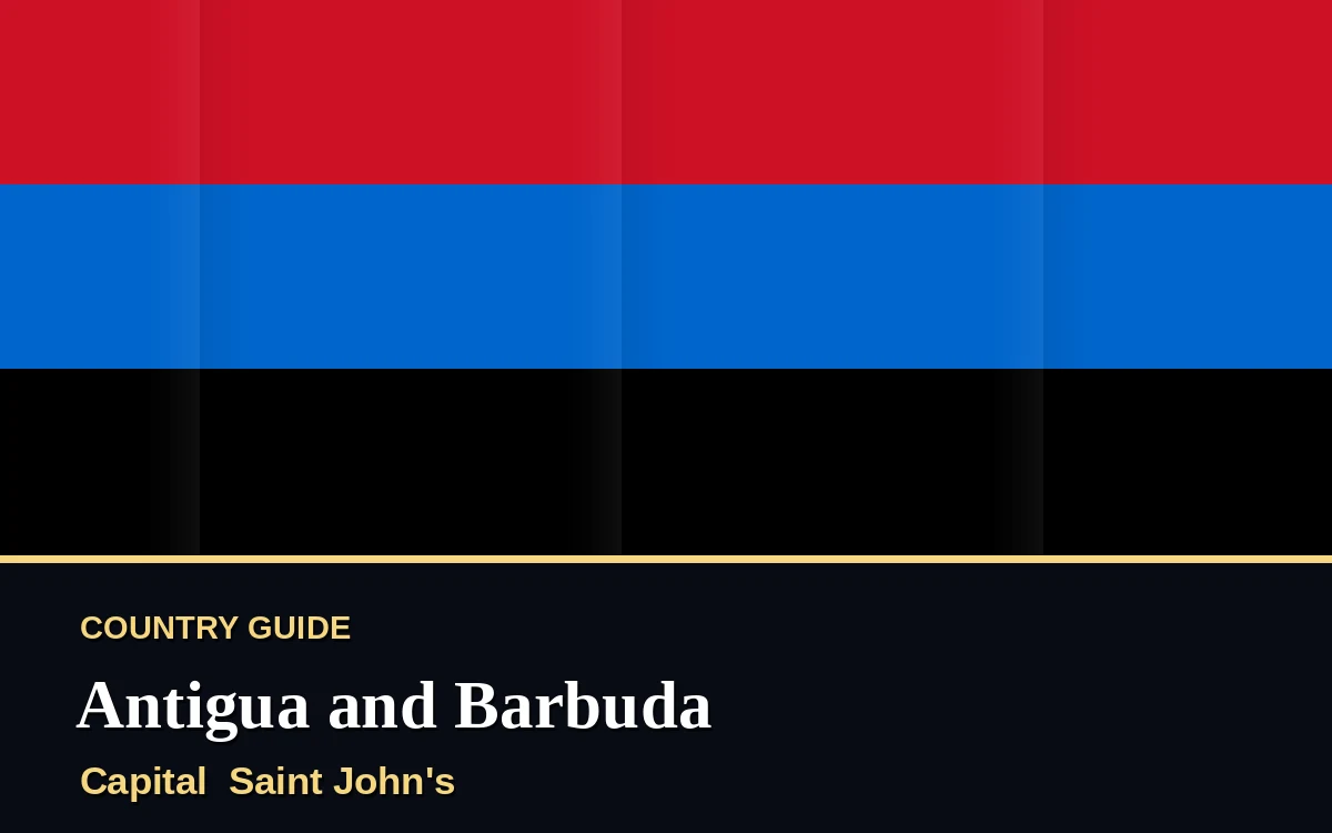Original Antigua and Barbuda country guide poster with capital Saint John's, Independence Day on Sunday, 1 November 2026, colours red and blue
