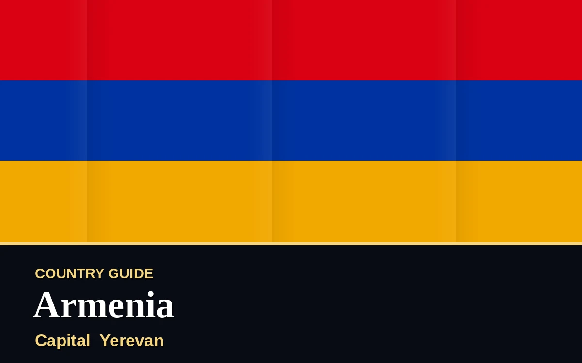Original Armenia country guide poster with capital Yerevan, Independence Day on Tuesday, 21 September 2027, colours red and gold