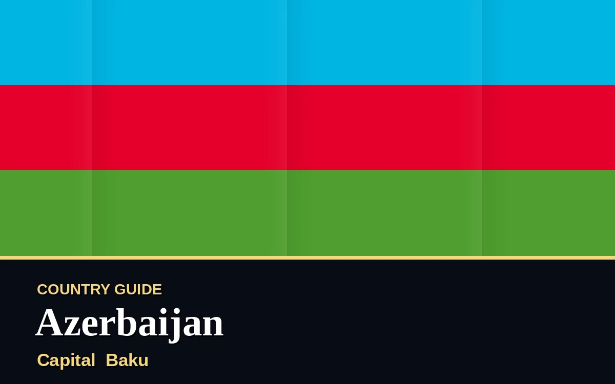 Original Azerbaijan country guide poster with capital Baku, Independence Day on Friday, 28 May 2027, colours blue and gold