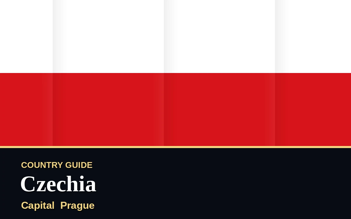 Original Czechia country guide poster with capital Prague, Independence Day on Wednesday, 28 October 2026, colours white, red and blue