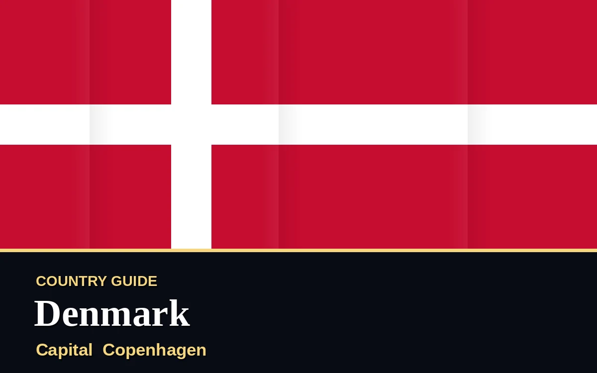 Original Denmark country guide poster with capital Copenhagen, Constitution Day on Saturday, 5 June 2027, colours red and white