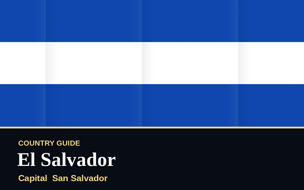 Original El Salvador country guide poster with capital San Salvador, Independence Day on Wednesday, 15 September 2027, colours blue and white
