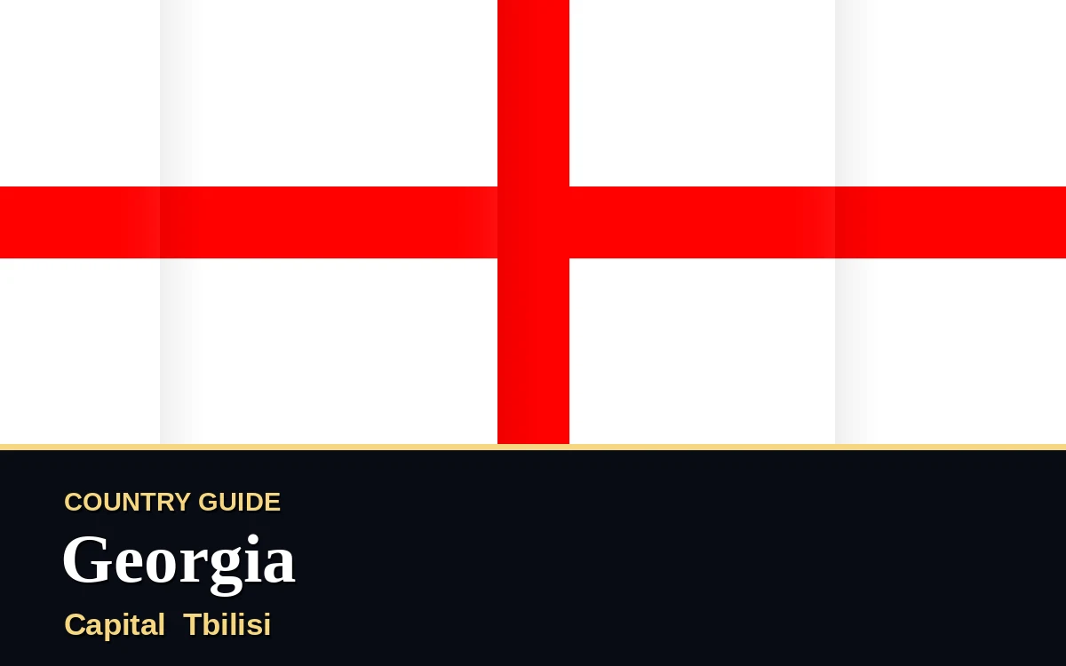 Original Georgia country guide poster with capital Tbilisi, Independence Day on Wednesday, 26 May 2027, colours red and white