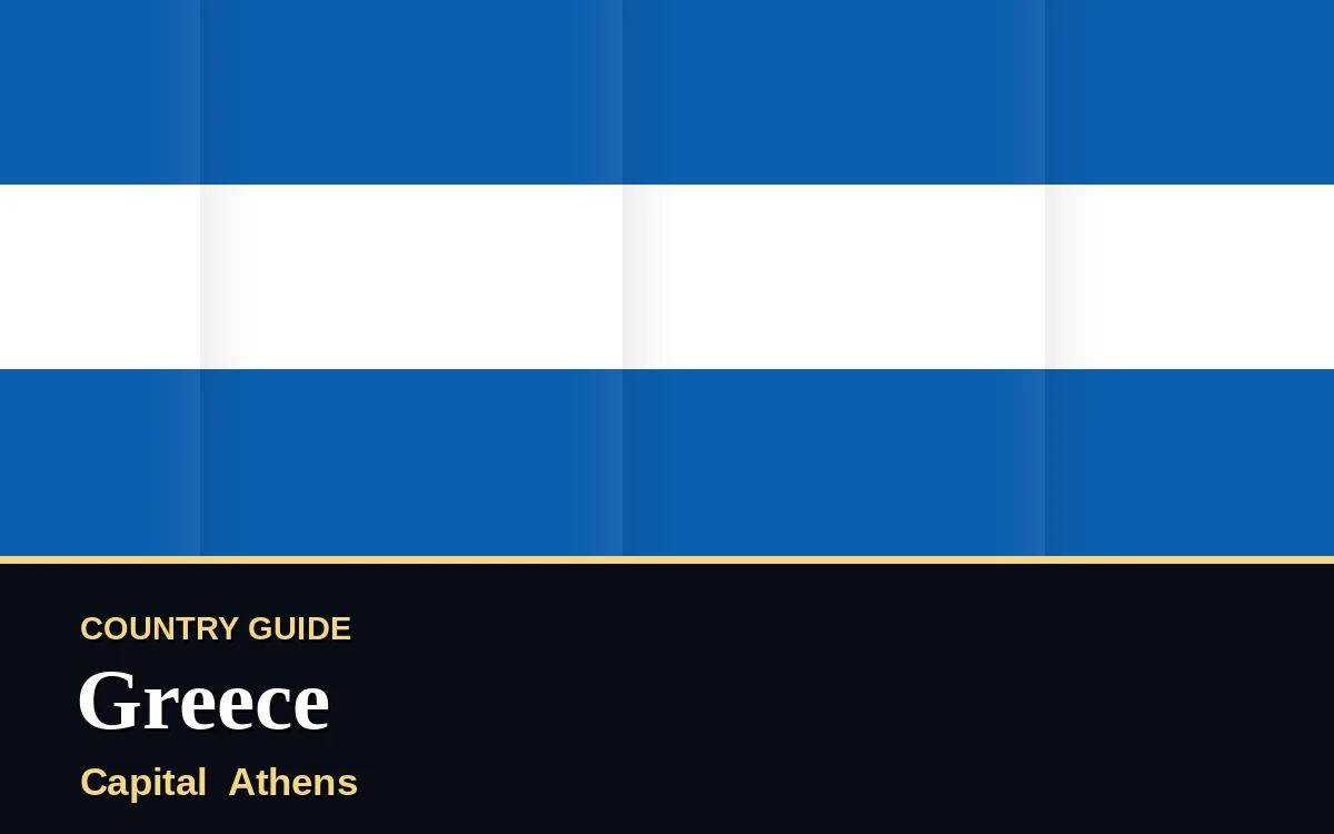 Original Greece country guide poster with capital Athens, Independence Day on Thursday, 25 March 2027, colours blue and white