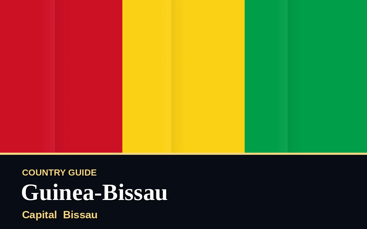 Original Guinea-Bissau country guide poster with capital Bissau, Independence Day on Friday, 24 September 2027, colours red and gold
