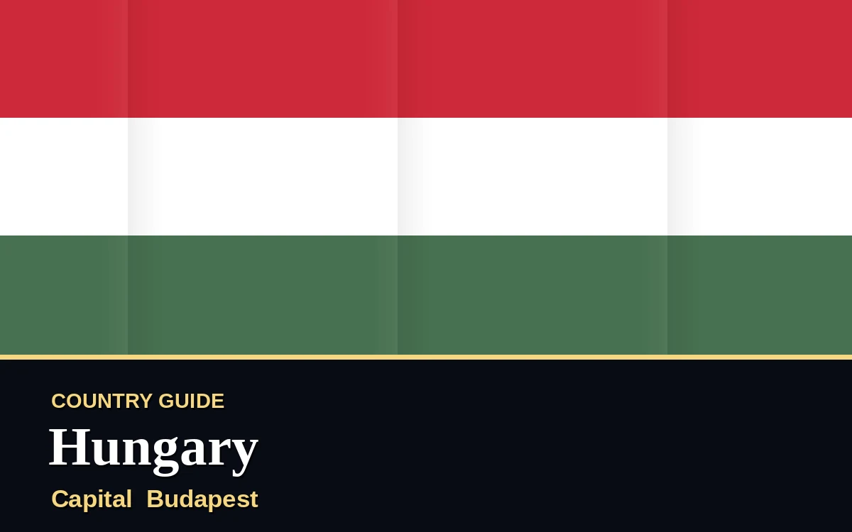 Original Hungary country guide poster with capital Budapest, State Foundation Day on Friday, 20 August 2027, colours red, white and green