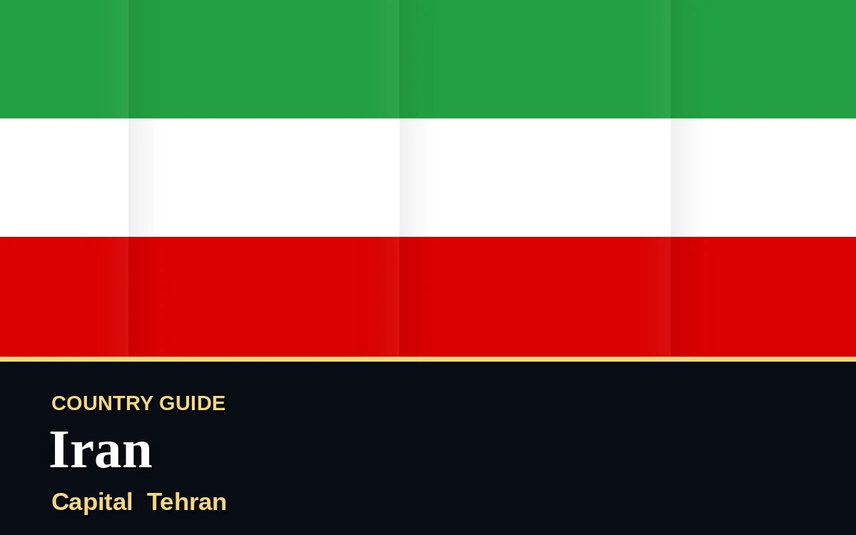 Original Iran country guide poster with capital Tehran, National Day on Thursday, 11 February 2027, colours green and red