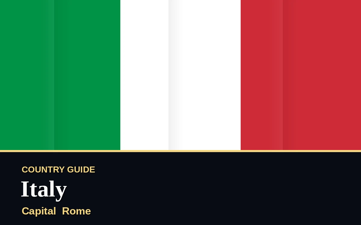 Original Italy country guide poster with capital Rome, Republic Day on Wednesday, 2 June 2027, colours green, white and red