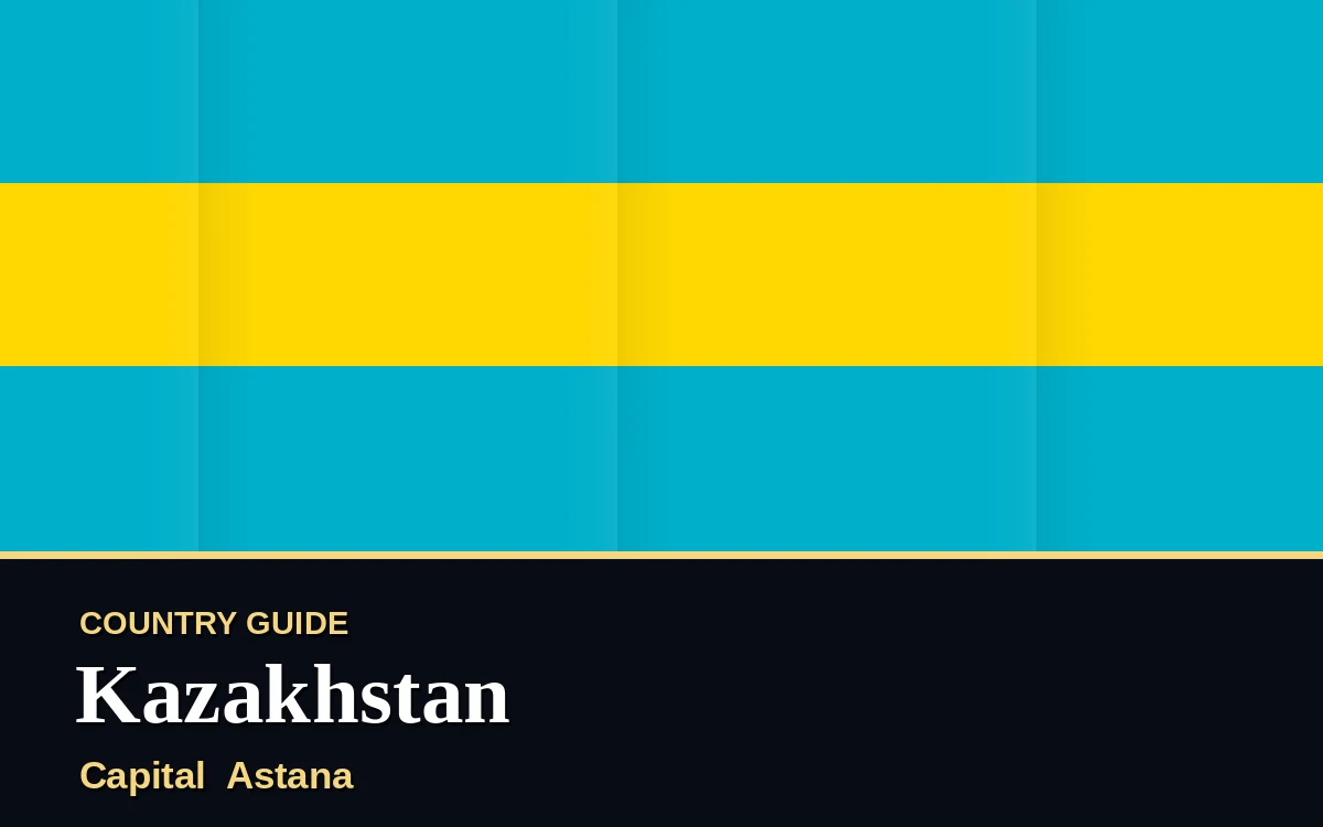 Original Kazakhstan country guide poster with capital Astana, Independence Day on Wednesday, 16 December 2026, colours sky blue and gold
