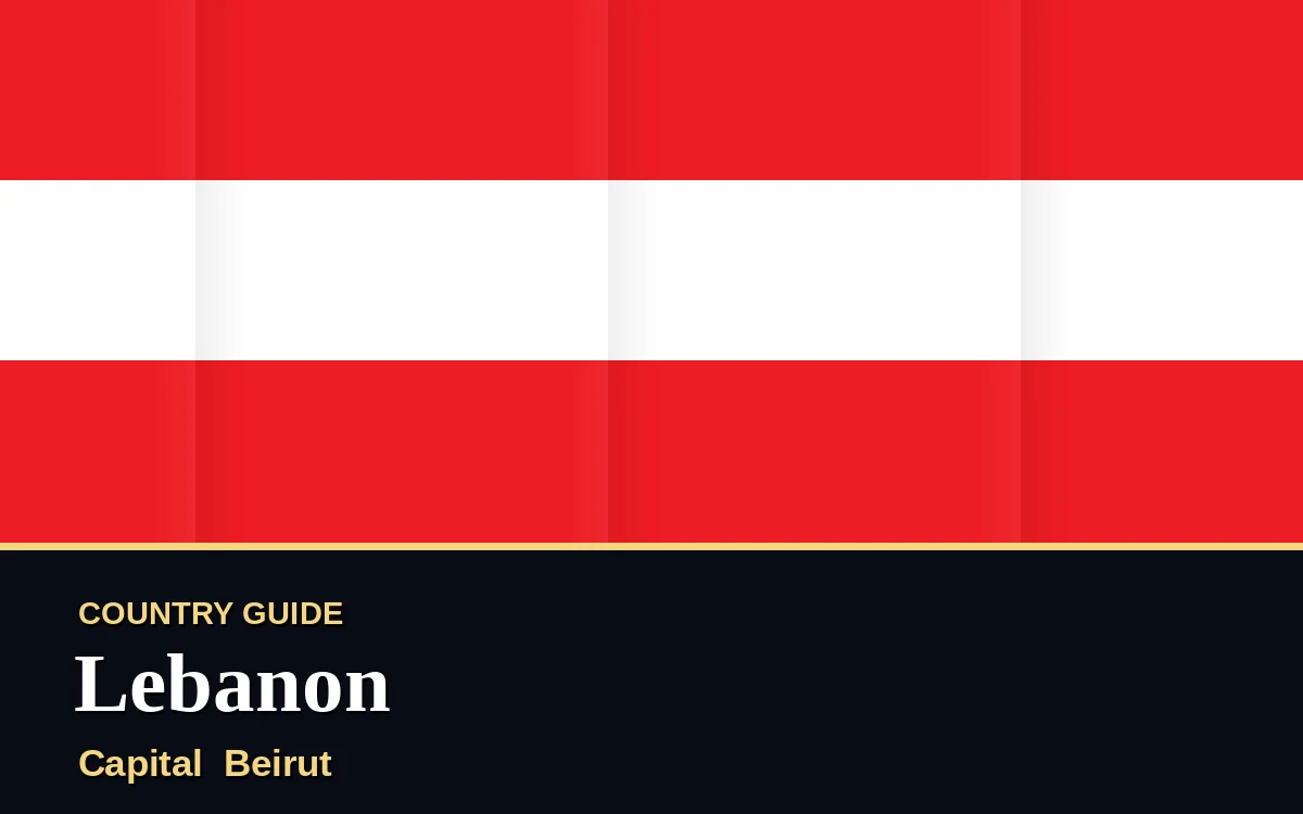 Original Lebanon country guide poster with capital Beirut, Independence Day on Sunday, 22 November 2026, colours red and green