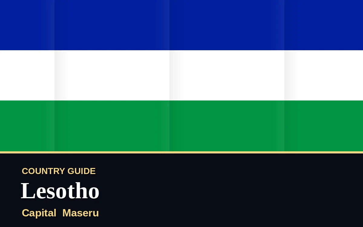 Original Lesotho country guide poster with capital Maseru, Independence Day on Sunday, 4 October 2026, colours blue and green