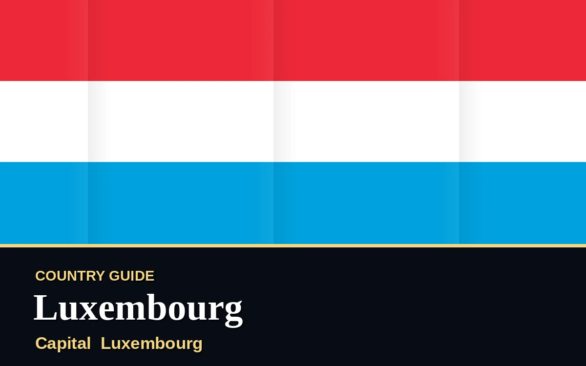 Original Luxembourg country guide poster with capital Luxembourg, National Day on Wednesday, 23 June 2027, colours red and blue