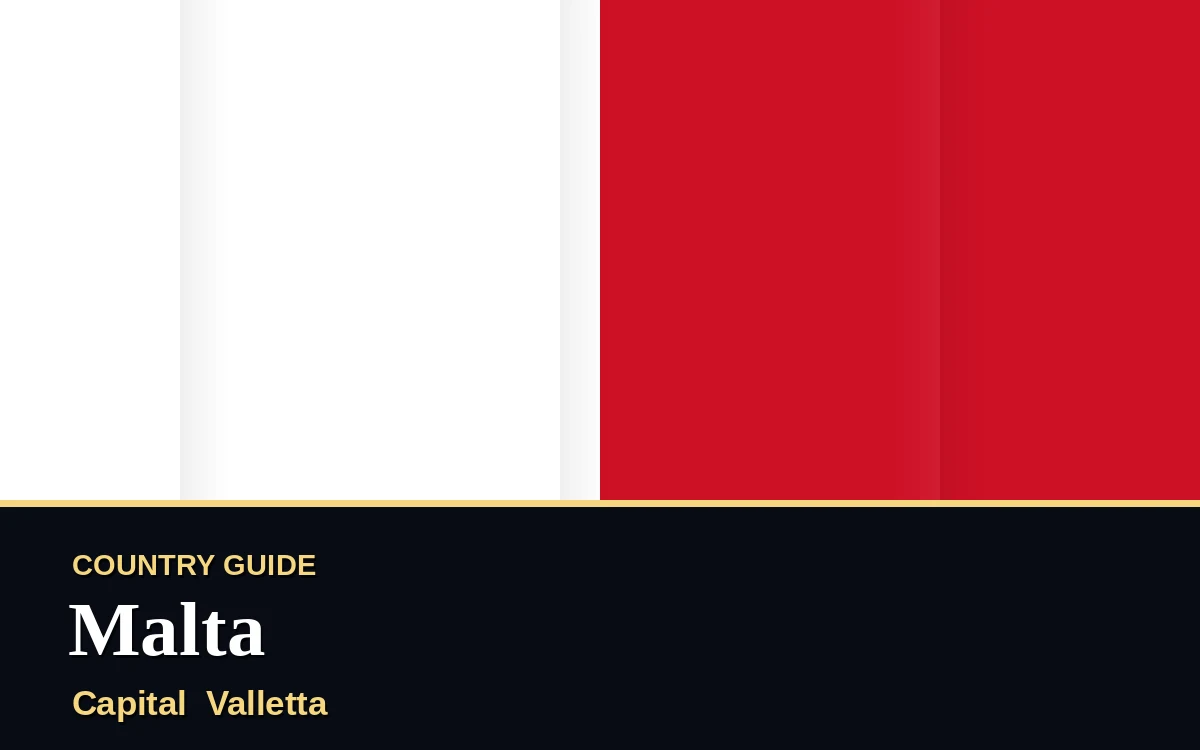 Original Malta country guide poster with capital Valletta, Independence Day on Tuesday, 21 September 2027, colours red and white