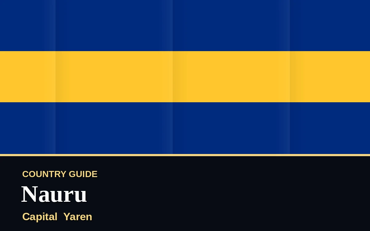 Original Nauru country guide poster with capital Yaren, Independence Day on Sunday, 31 January 2027, colours blue and gold