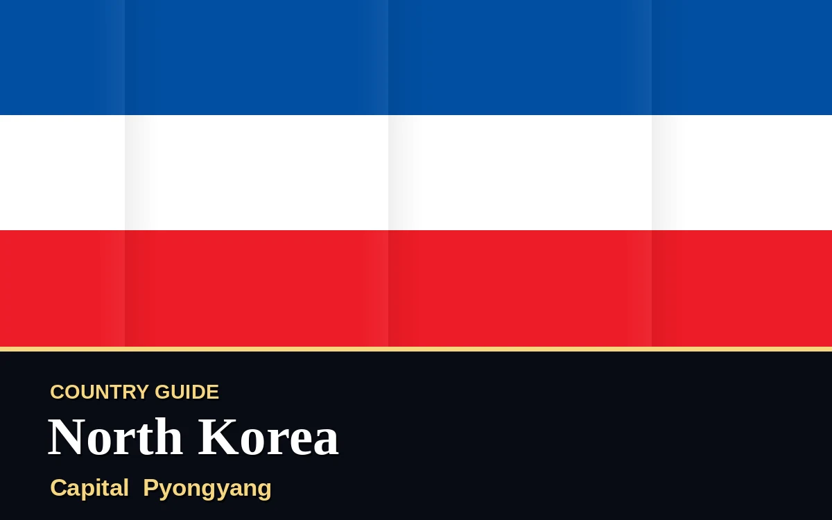 Original North Korea country guide poster with capital Pyongyang, Foundation Day on Thursday, 9 September 2027, colours red and blue