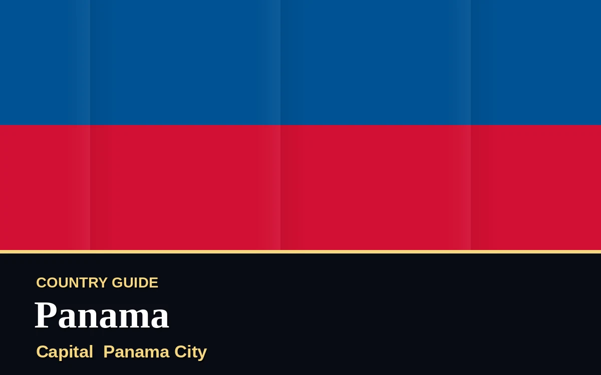 Original Panama country guide poster with capital Panama City, Independence Day on Tuesday, 3 November 2026, colours blue and red