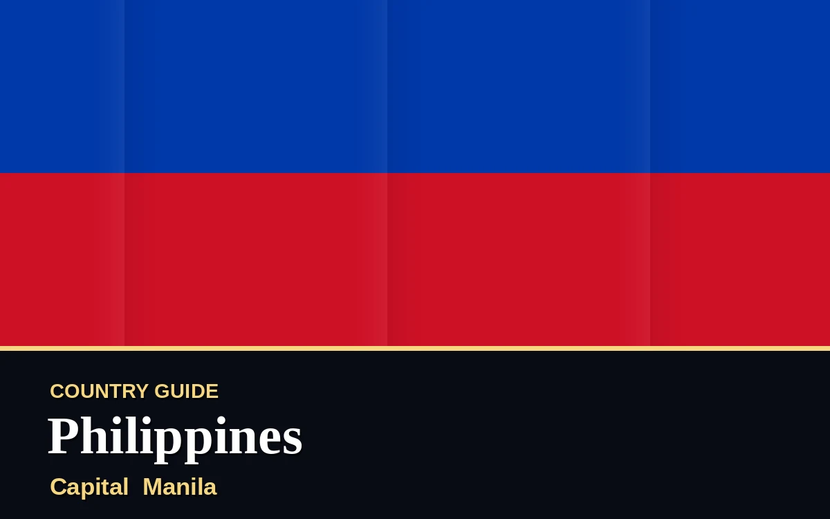 Original Philippines country guide poster with capital Manila, Independence Day on Saturday, 12 June 2027, colours blue and gold