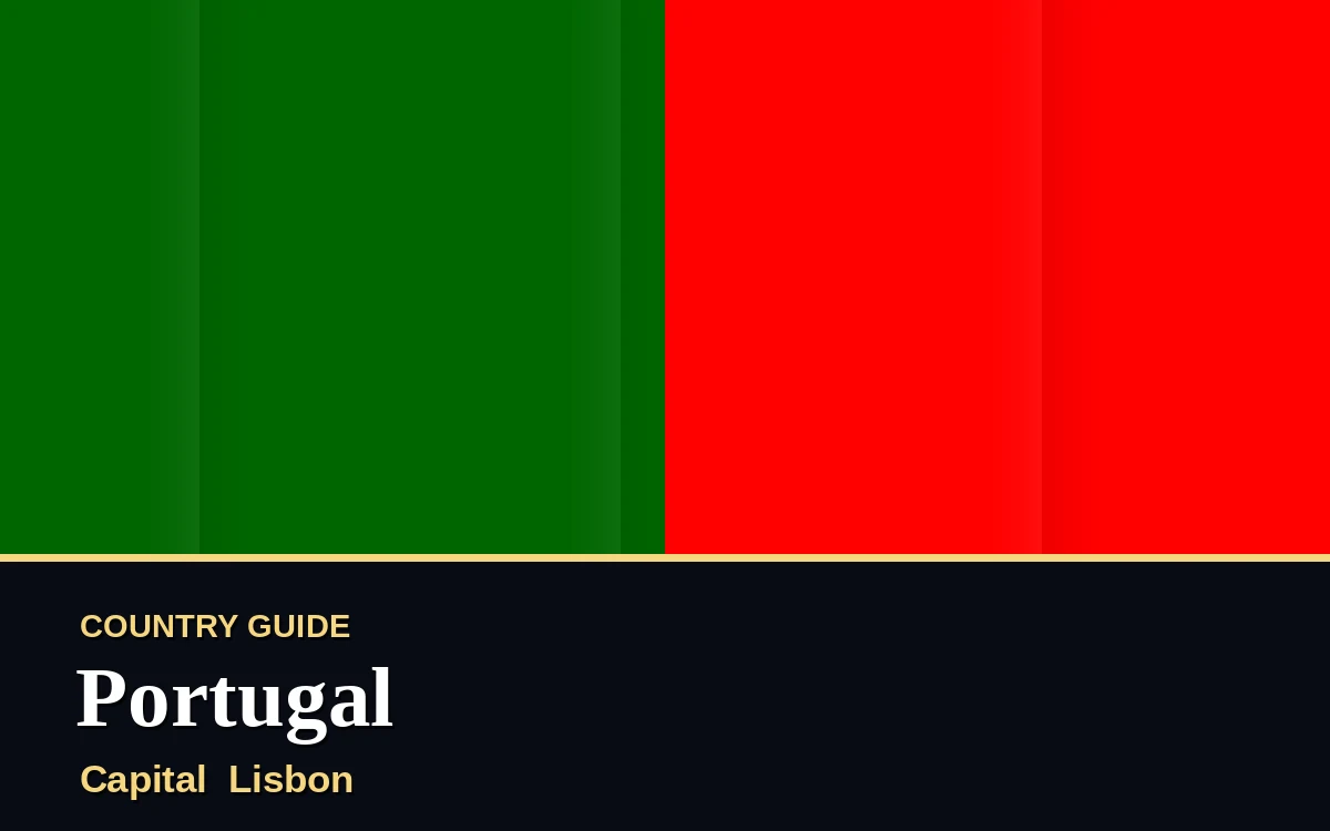 Original Portugal country guide poster with capital Lisbon, National Day on Thursday, 10 June 2027, colours green and red