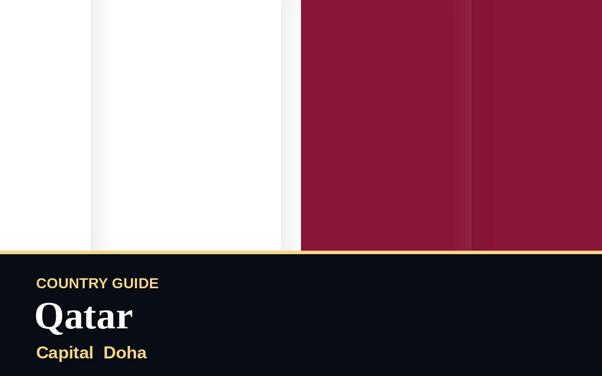 Original Qatar country guide poster with capital Doha, National Day on Friday, 18 December 2026, colours maroon and white