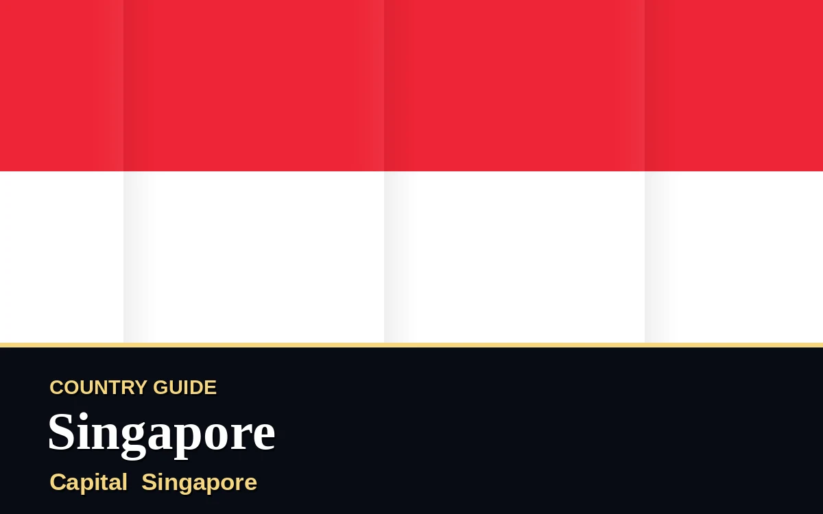 Original Singapore country guide poster with capital Singapore, National Day on Monday, 9 August 2027, colours red and white