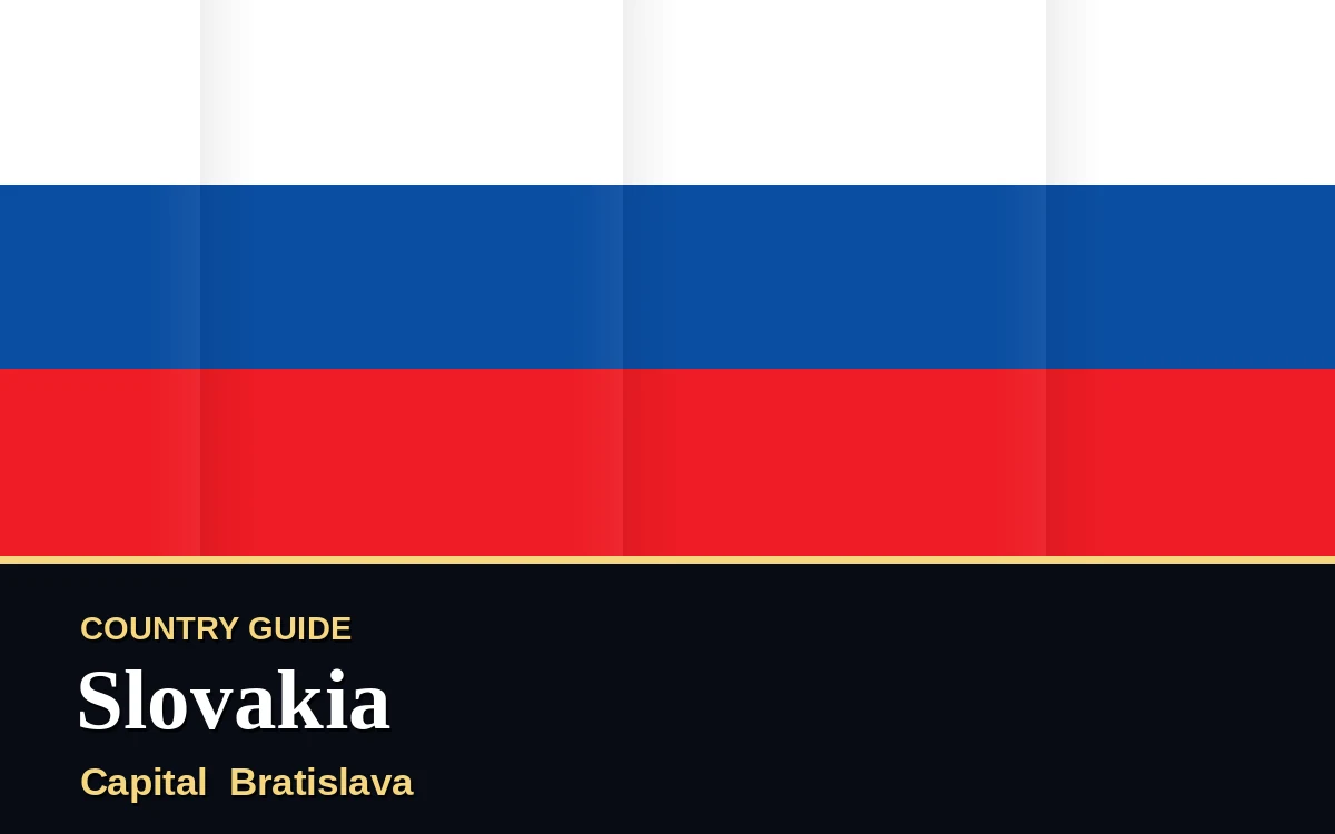 Original Slovakia country guide poster with capital Bratislava, Republic Day on Friday, 1 January 2027, colours white, blue and red