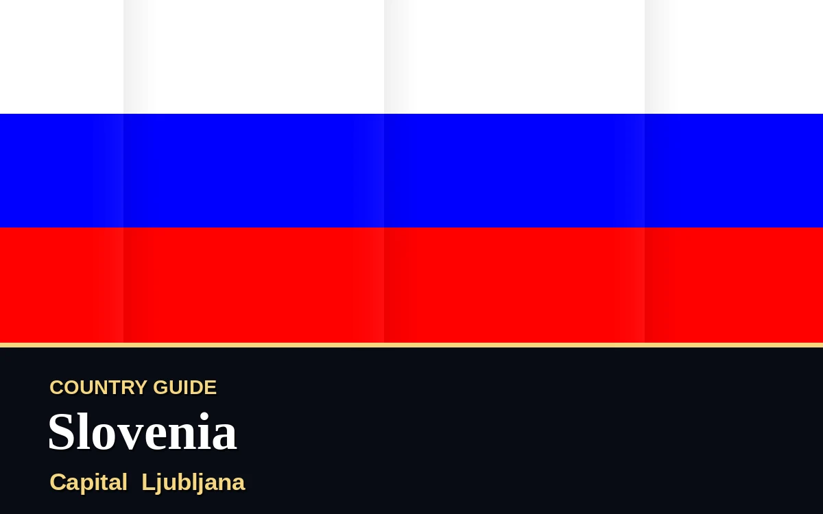 Original Slovenia country guide poster with capital Ljubljana, Statehood Day on Friday, 25 June 2027, colours white, blue and red