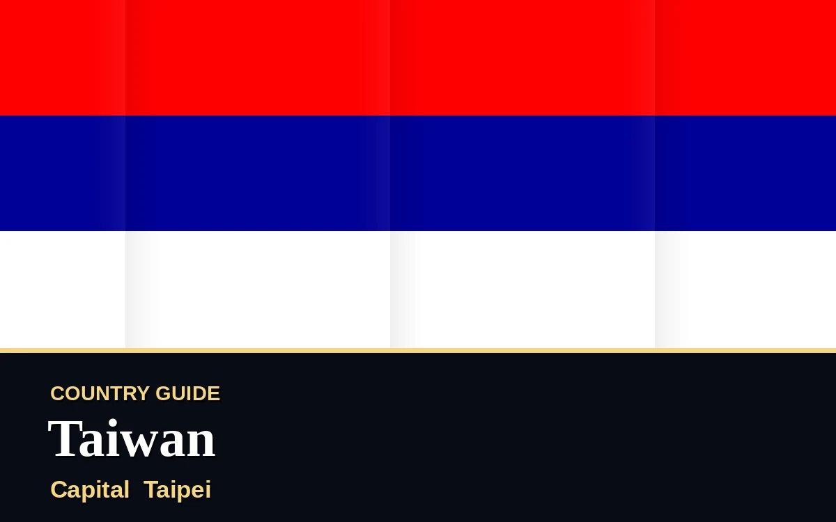 Original Taiwan country guide poster with capital Taipei, National Day on Saturday, 10 October 2026, colours red and blue