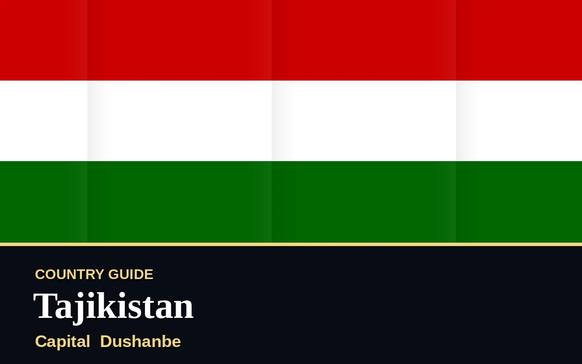 Original Tajikistan country guide poster with capital Dushanbe, Independence Day on Thursday, 9 September 2027, colours green and gold