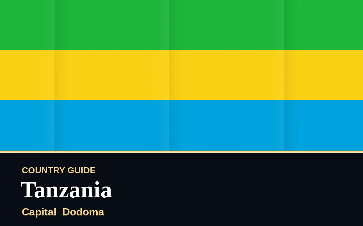 Original Tanzania country guide poster with capital Dodoma, Independence Day on Wednesday, 9 December 2026, colours green and gold